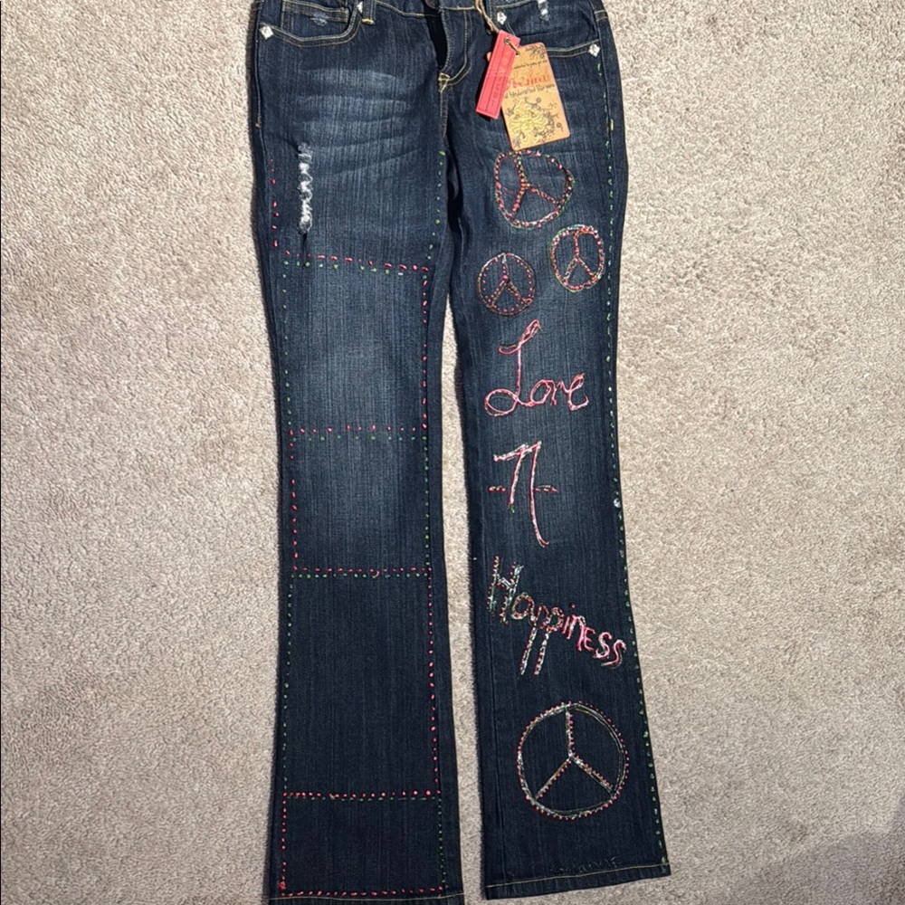 Rehab Blue Flare & Wide Leg Jeans with Artistic Embellishments